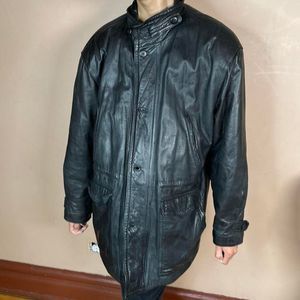 Oversized vintage leather trench jacket 80s retro goth grunge